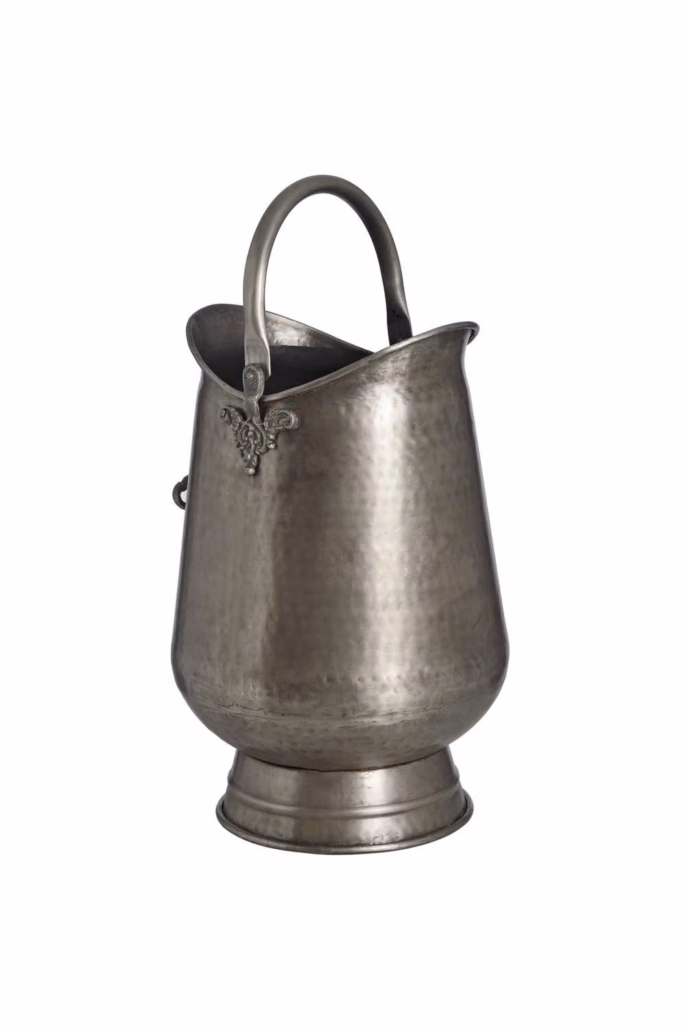 KDMD Antique Pewter Coal Bucket in Silver Metal with Floral Design – 2