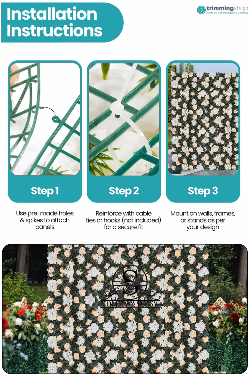 Neel Blue Hydrangea Artificial Floral Wall Panel in Blue and Green, W/D/H: 60 x 40 x 40 cm – 2