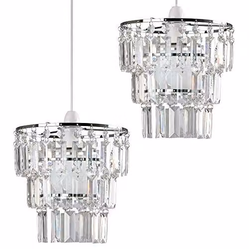 MiniSun Modern 3 Tier Ceiling Light Shades with Clear Acrylic Jewel Effect Droplets, Set of 2, Shade Width: 23 cm – 1