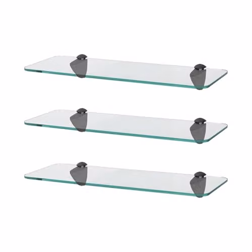 Harbour Housewares Set of 3 Wall-Mounted Rounded Glass Bathroom Shelves in Black and Transparent, Width: 40 cm