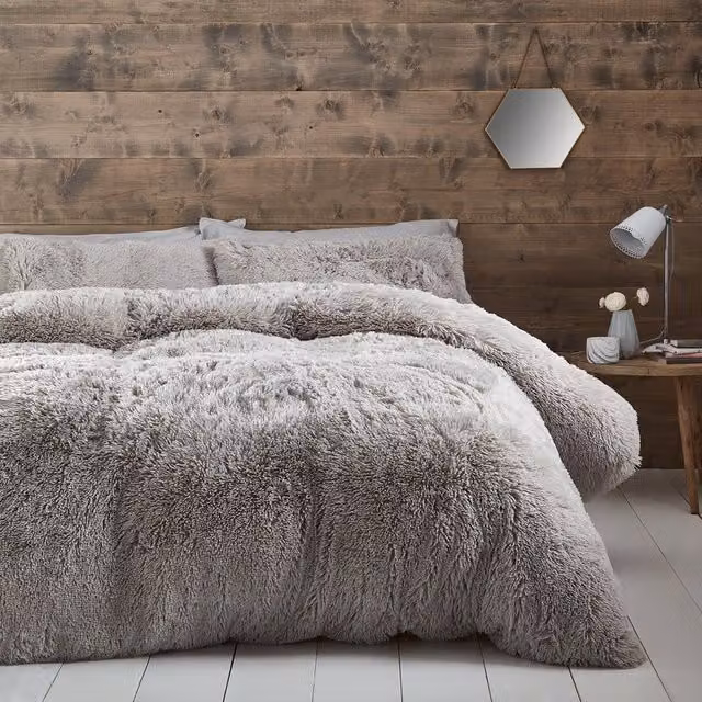 Catherine Lansfield Cuddly Faux Fur Duvet Cover Set, Silver, W/D/H: 90 x 190 cm