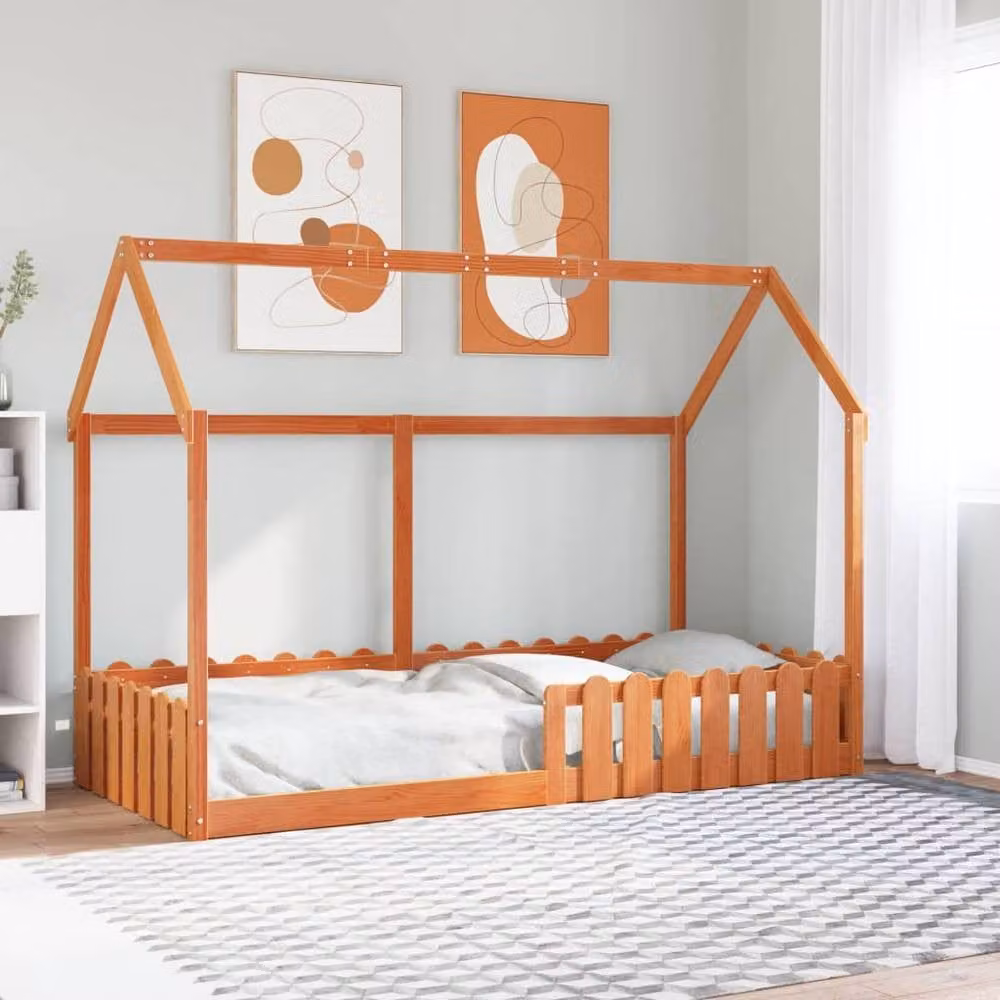 Berkfield Home Kids' House Bed Frame in Waxed Brown Solid Pine, W/D/H: 90 x 190 x 151 cm – 2