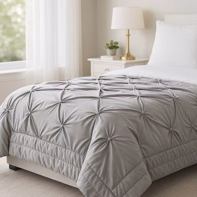 Voltico Quilted Buttoned Bedspread in Silver, Petrol, Plum and Natural, W/D/H: 140 x 200 cm – 1