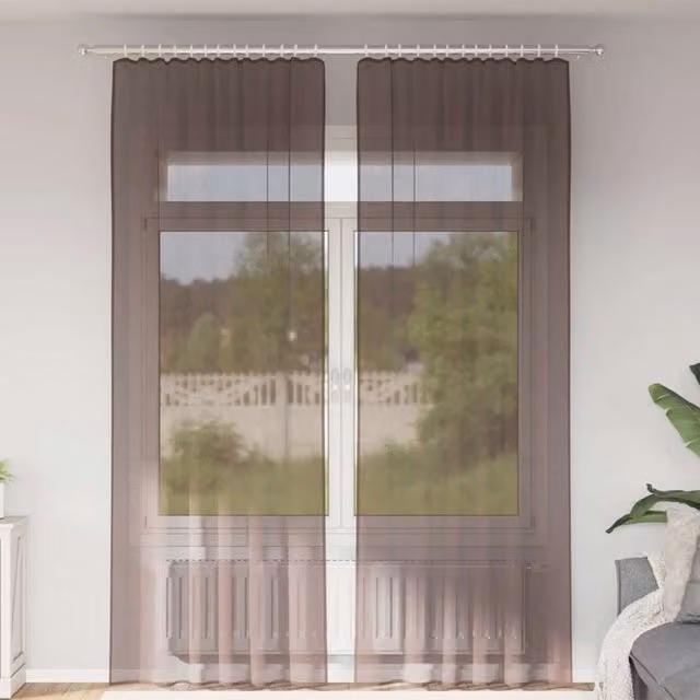 Berkfield Home Brown Voile Tab Top Curtains, 2 Pack – 1