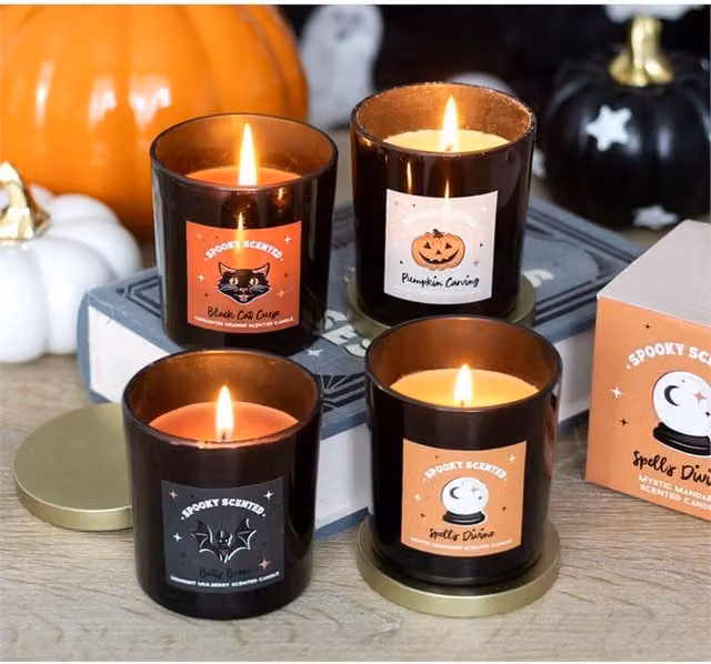 KDMK Black Cat Curse Halloween Candle in Cinnamon Orange with Spicy and Fruity Notes, Black