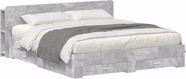 Berkfield Home Modern Bed Frame with Storage Drawers in Grey, W/D/H: 200 x 200 x 80 cm