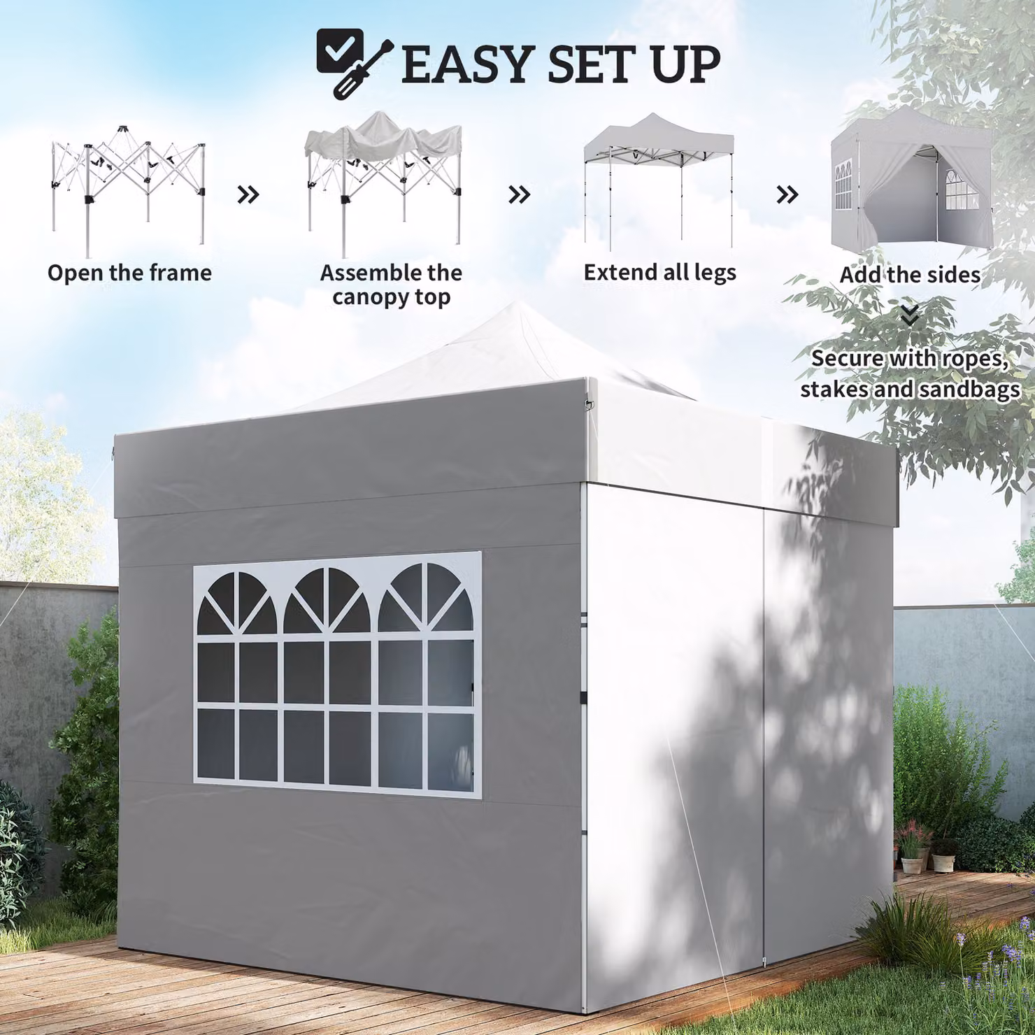Outsunny Pop Up Gazebo with Sidewalls and Windows, UPF 50+ Heavy Duty Garden Party Tent Marquee in Silver Grey, W: 300 cm, D: 300 cm, H: 240 cm – 5