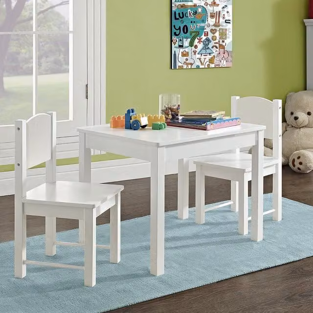 Hygrad Built to Survive Modern White Lacquered Wood Square Table and Three Chairs for Children's Rooms