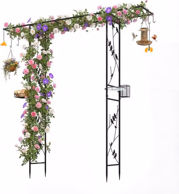Costway Metal Freestanding Garden Arbor Feeding Station in Black