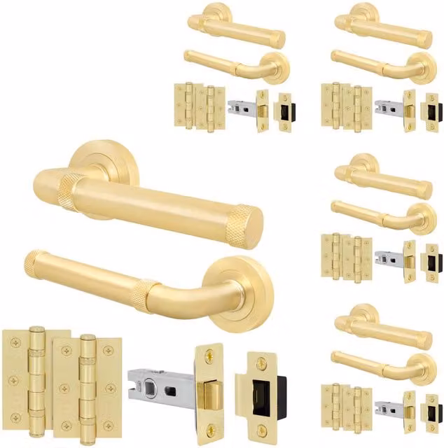 AFIT Brass Door Handle Latch Set in Gold, 5 Pack, Size: 150 x 150 mm