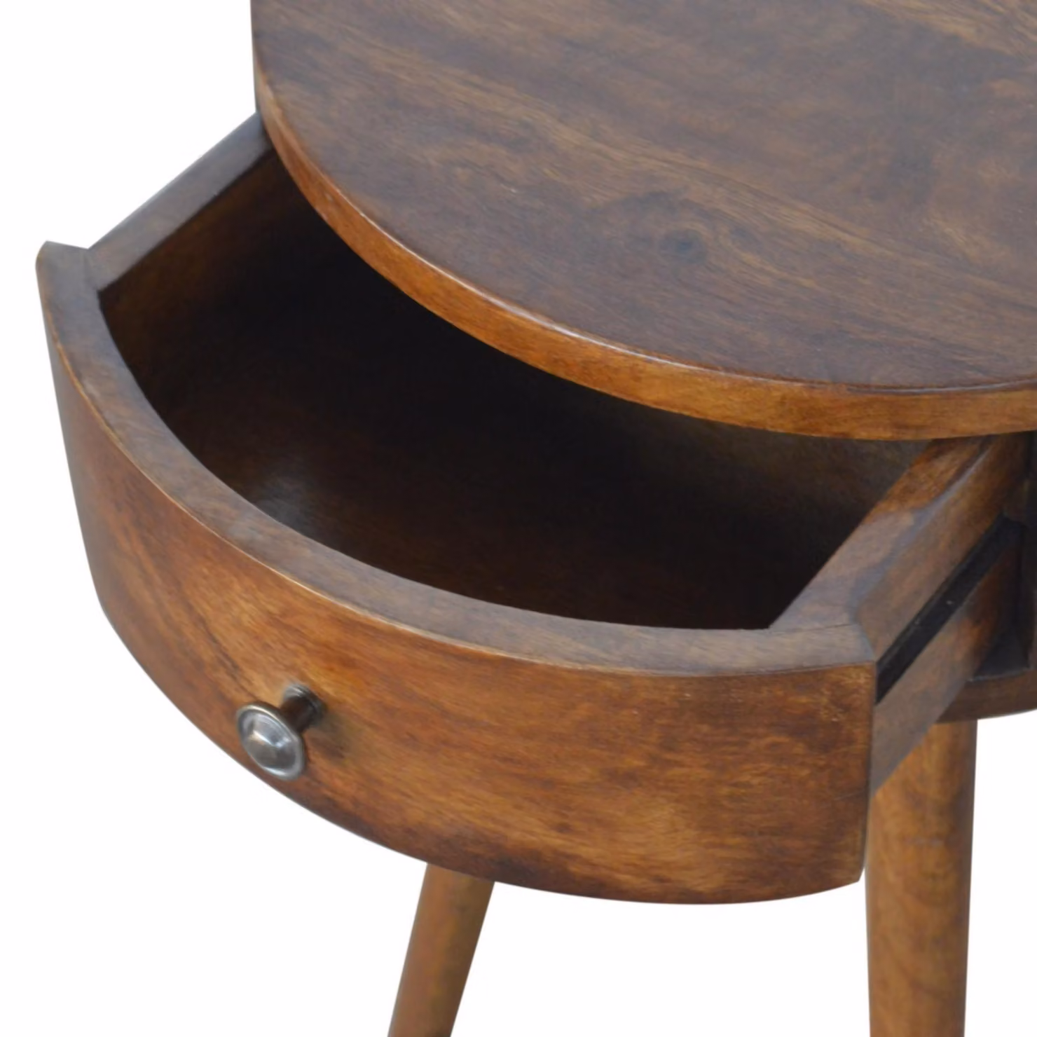 Aosom UK Nordic Solid Mango Wood Circular Bedside Table with Drawer, Brown, W: 40 cm, D: 40 cm, H: 56 cm – 3