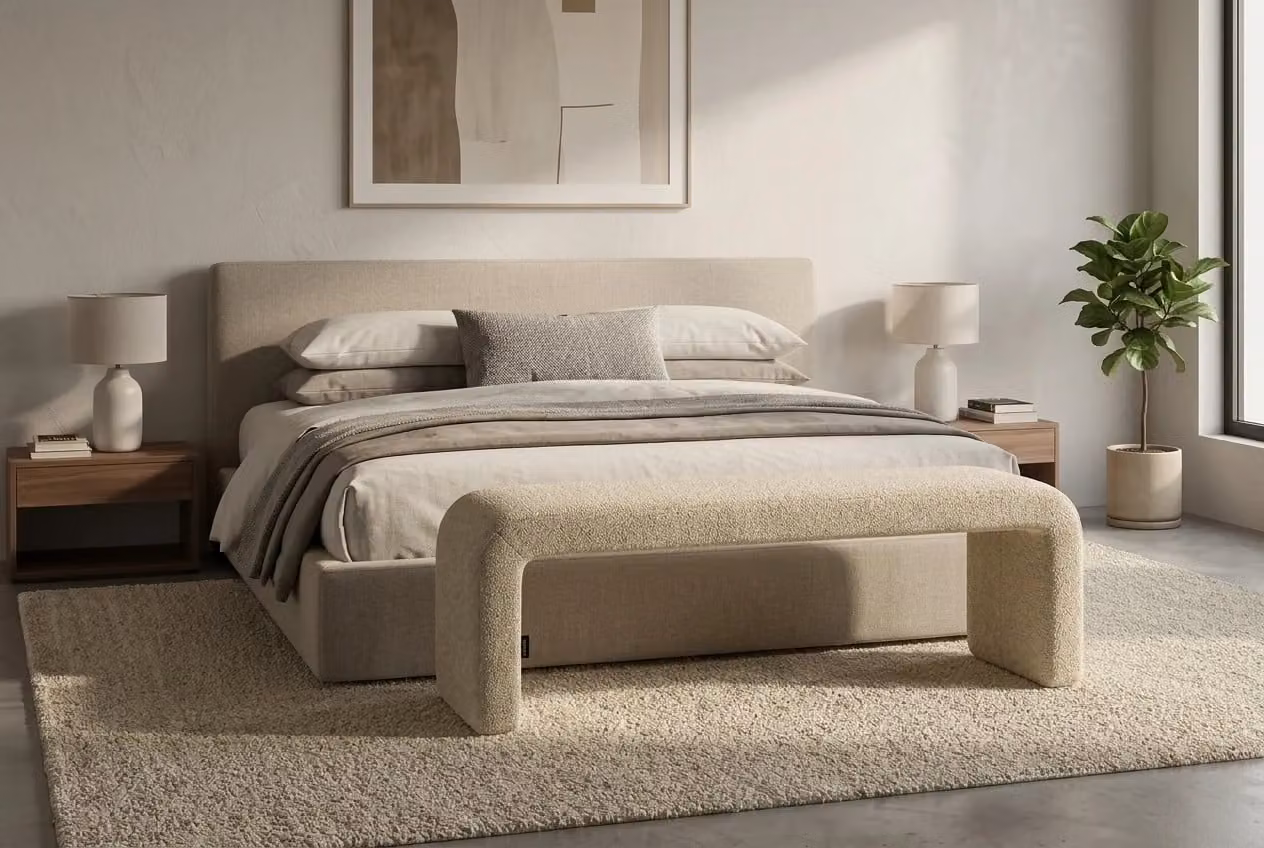Araco Atelier Mode Upholstered Bouclé Bench in Beige