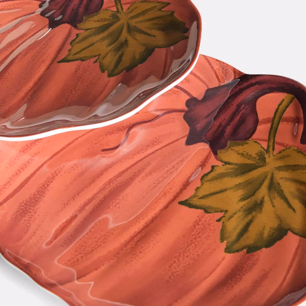 OHS 2 Pack Autumn Pumpkin Shaped Plastic Serving Platters in Red – 4