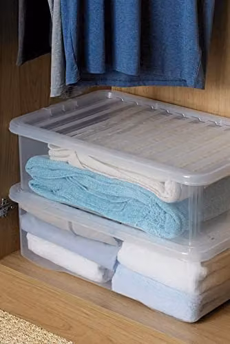Wham Set of 3 Transparent Plastic Stackable Underbed Storage Boxes with Lids, 32L each, W: 60 cm, D: 40 cm, H: 18 cm – 3