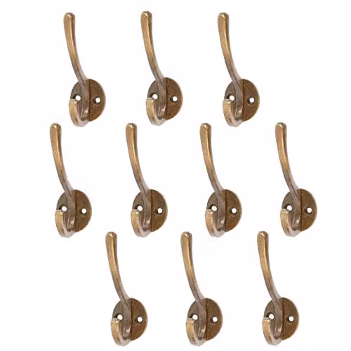 Hammer and Tongs Brass Hat and Coat Hook, Pack of 10, H: 80 mm, W: 25 mm – 2