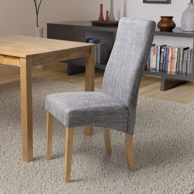 Shankar Grey Fabric Upholstered Dining Chair with Rubberwood Frame