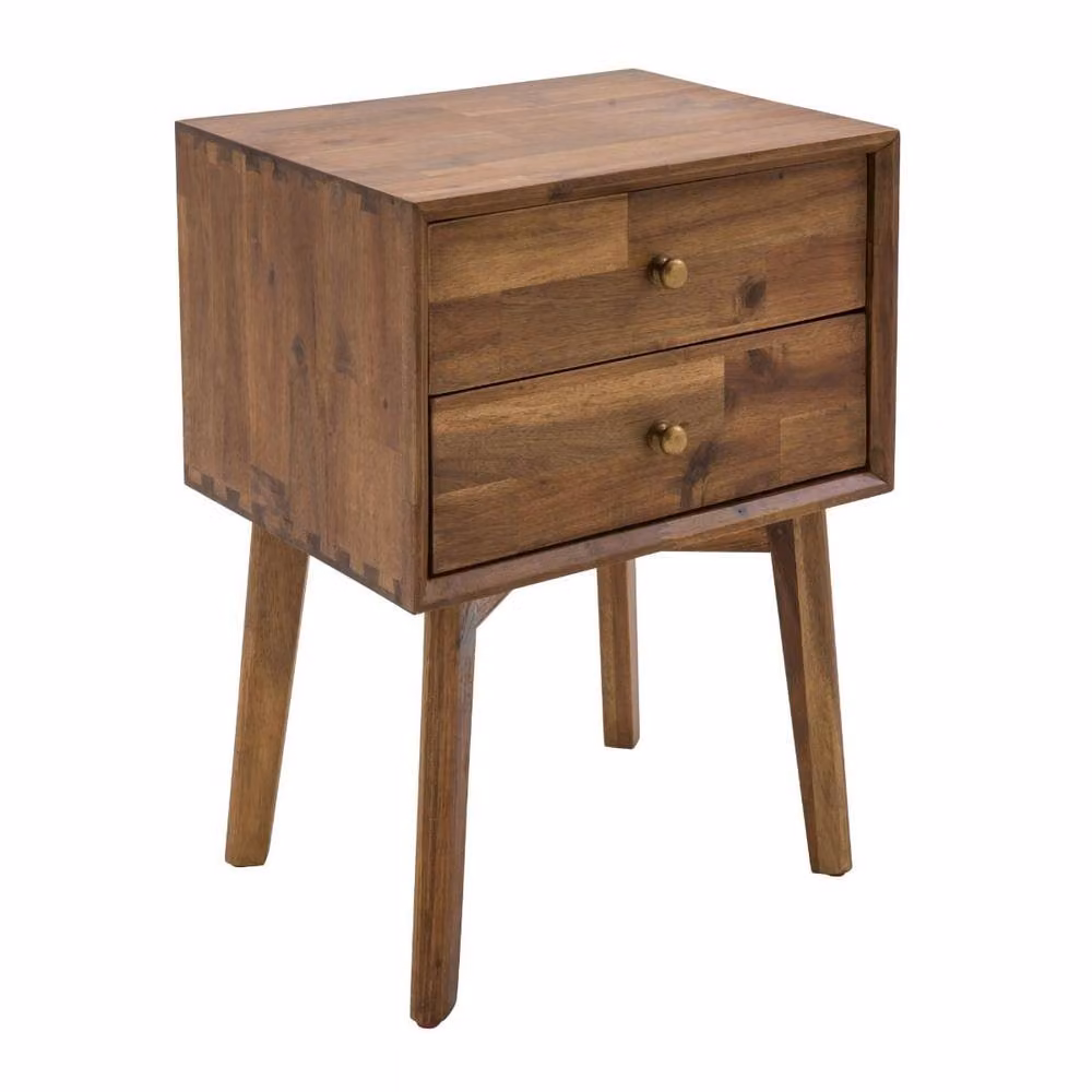 Signature PAUL 2-Drawer Bedside Table in Solid Acacia Wood, Dark Brown, W: 45 cm, H: 61 cm, D: 35 cm – 4