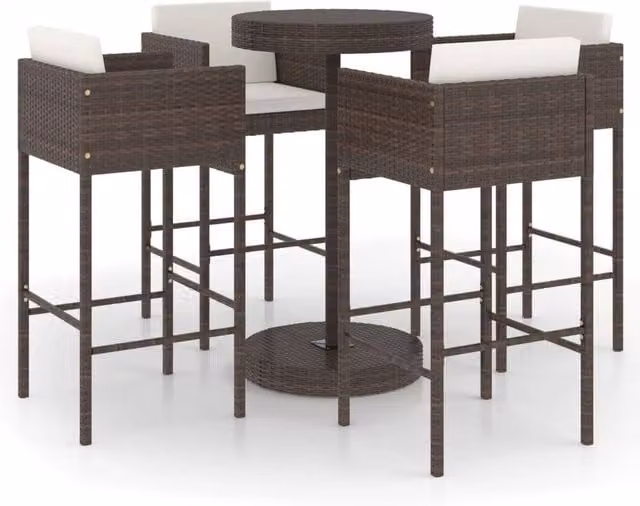 Berkfield Home 5 Piece Modern Brown Poly Rattan Garden Bar Set with Cushions – 1