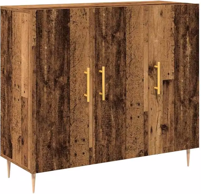 Berkfield Home Rustic Sideboard in Old Wood Brown and Gold, W/D/H: 90 x 34 x 80 cm