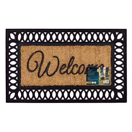 JVL Orana Embossed Coir Doormat with Non-Slip Rubber Edge, Brown/Beige, W: 40 cm, D: 70 cm – 1