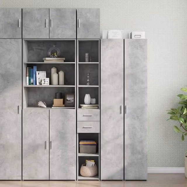Berkfield Home Slim Freestanding Storage Cabinet in Concrete Grey, W/D/H: 30 x 22.5 x 225 cm