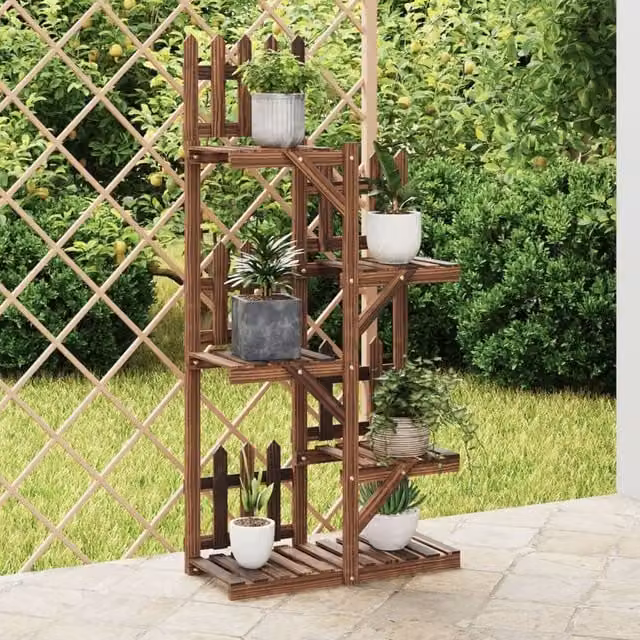 Berkfield Home Retro Solid Wood Fir Flower Stand, Brown, W/D/H: 60 x 25 x 130 cm