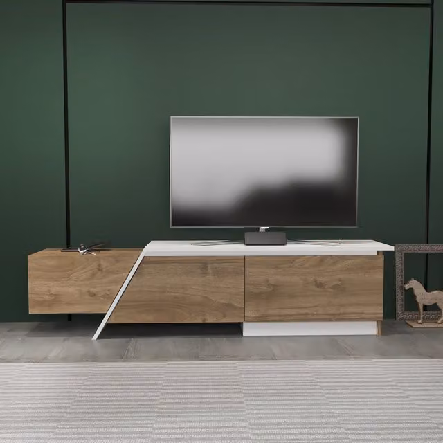 Zonas Modern TV Unit in Walnut and White, W: 180.0 cm, H: 45.0 cm, D: 35.0 cm