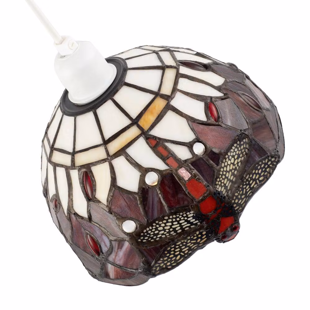 Happy Homewares Red and White Stained Glass Dragonfly Tiffany Pendant Shade – 2