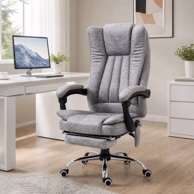 STILVORA Grey Microfibre Executive Office Chair with Massage and Heat Functions – 1