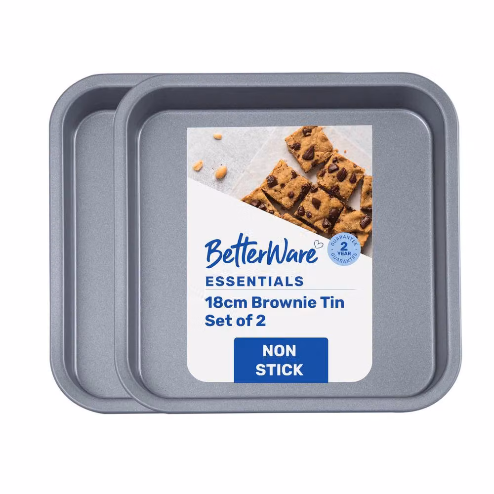 Betterware Essentials Non-Stick Carbon Steel Brownie Tins, Silver, 2 x 18 cm – 5