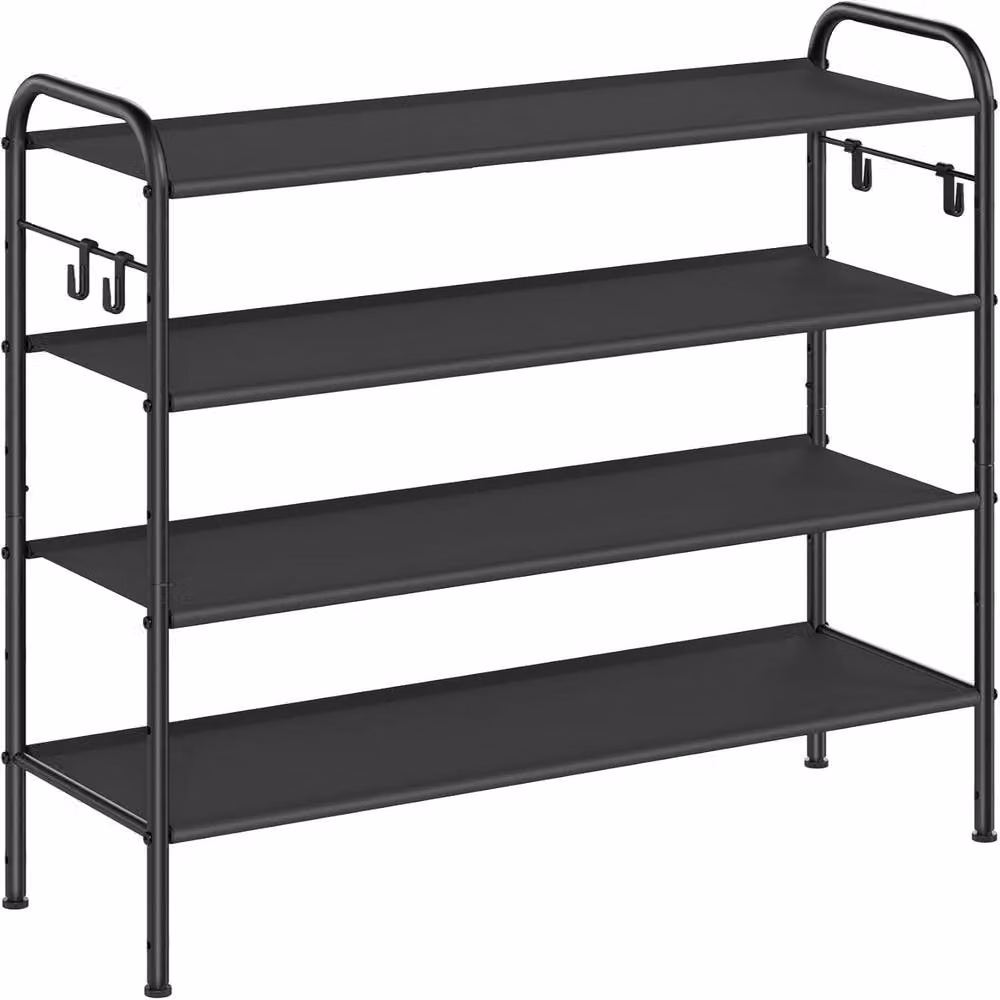 The Bazaarist 4 Tier Fabric Shoe Rack with Hooks in Black – 2