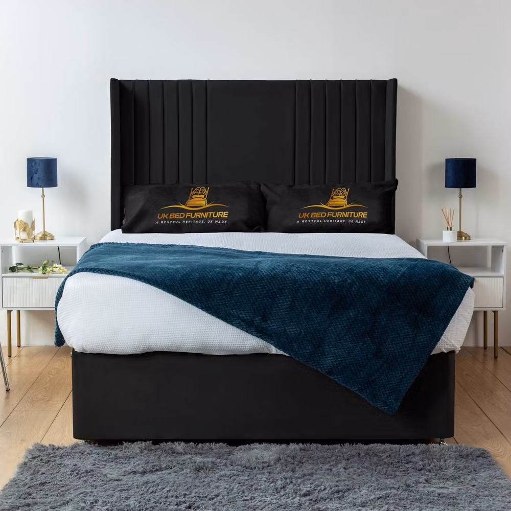 UK Bed Furniture Skyline Wingback Divan Bed with 2 Drawers and 54 Headboard in Black, Double W/D/H: 140 x 200 cm – 2