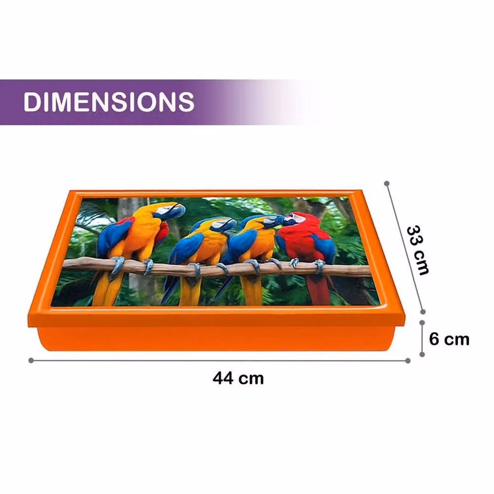 PAWNORA Parrots Cushioned Lap Tray with Bean Bag Base in Orange, W: 44.0 cm, D: 33.0 cm, H: 6.0 cm – 2