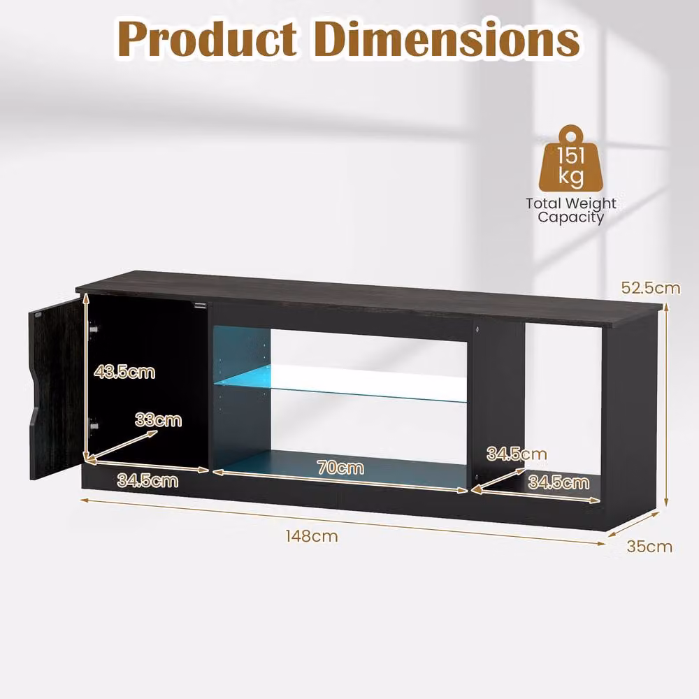 Costway Modern Black TV Stand with LED Light Strip for TVs up to 65 inch – 2