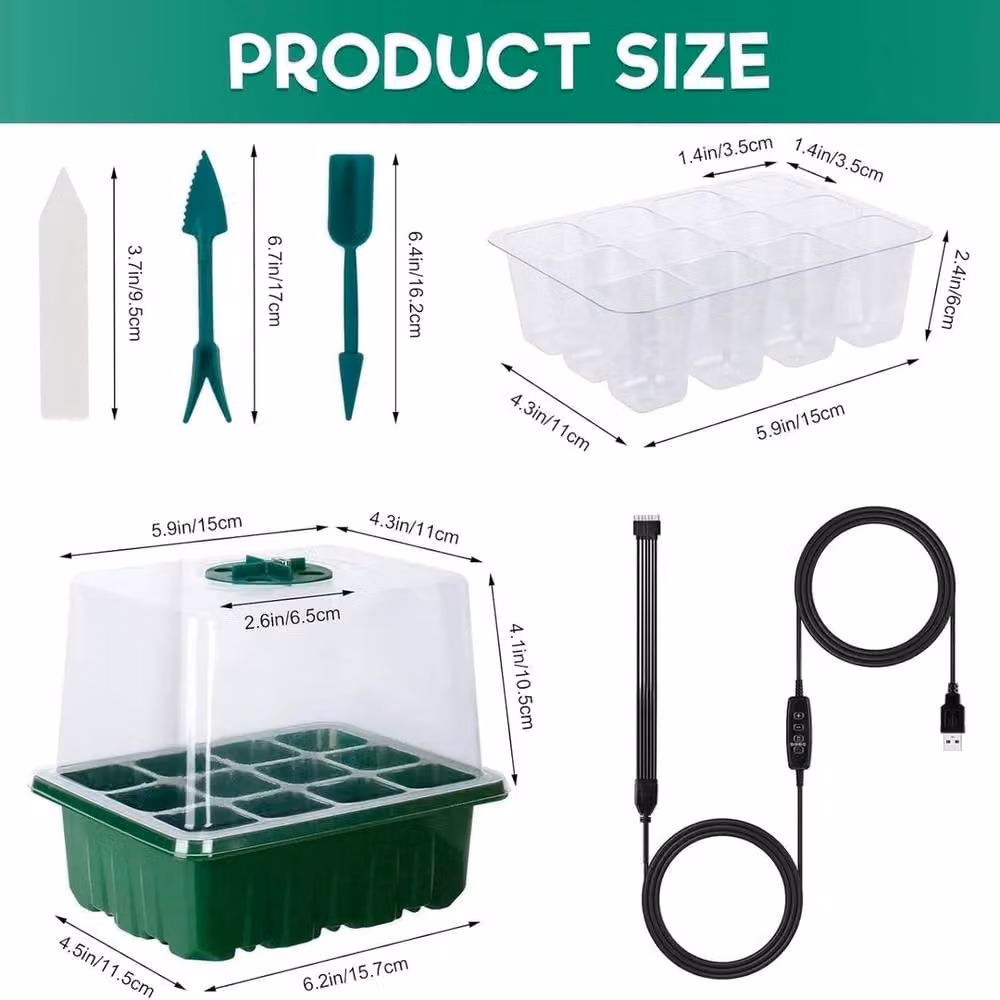 NESTLUNE 6 Pack Seed Starter Trays with Adjustable Grow Light and Humidity Kit in Green and Transparent – 2