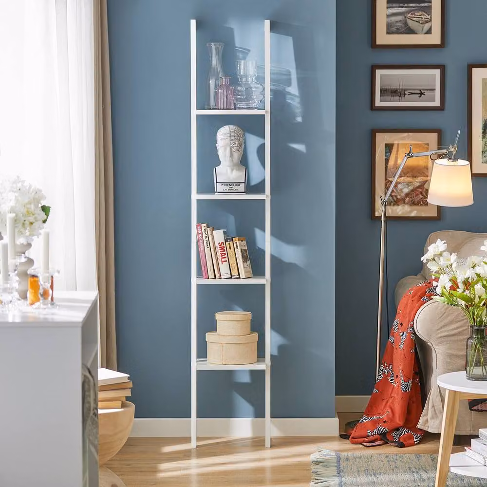SoBuy Modern White Freestanding Ladder Shelf with Open Back Design – 5