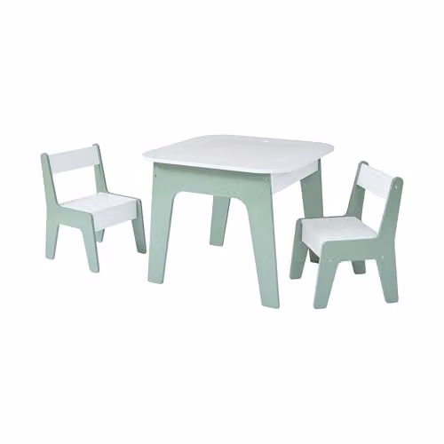 Liberty House Toys Kids Wooden Play Table and Two Chairs Set in White and Green, W/D/H: 60 x 50 x 60 cm – 3