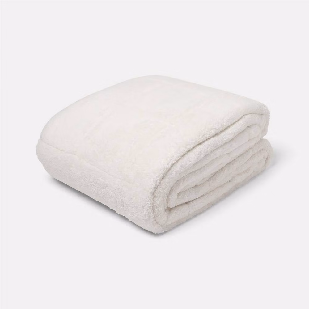 OHS Teddy Fleece Sensory Sleep Therapy Weighted Blanket in Cream, W 150 cm x D 200 cm – 2