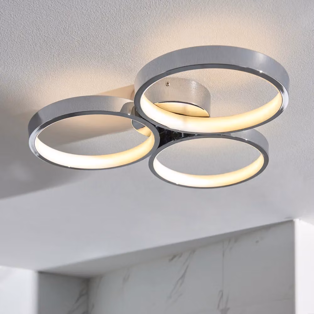 Loops Modern Multi Arm LED Semi Flush Bathroom Ceiling Light in Chrome and White – 2