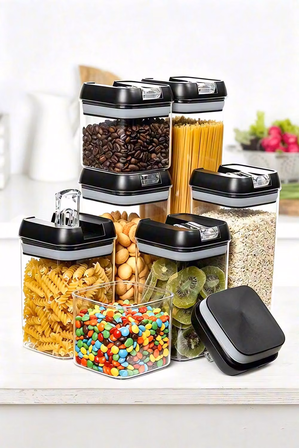 ExtraStar 7-Piece Airtight Plastic Food Storage Container Set with Leakproof Clip Lids in Black – 2
