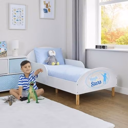 Liberty House Toys White Solid Wood Kids Toddler Bed, H68 x W74 x D144 cm
