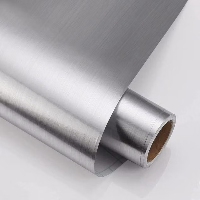 NESTLUNE Self Adhesive Brushed Stainless Steel Effect Vinyl Wallpaper, Grey, W: 100 cm, H: 15 cm