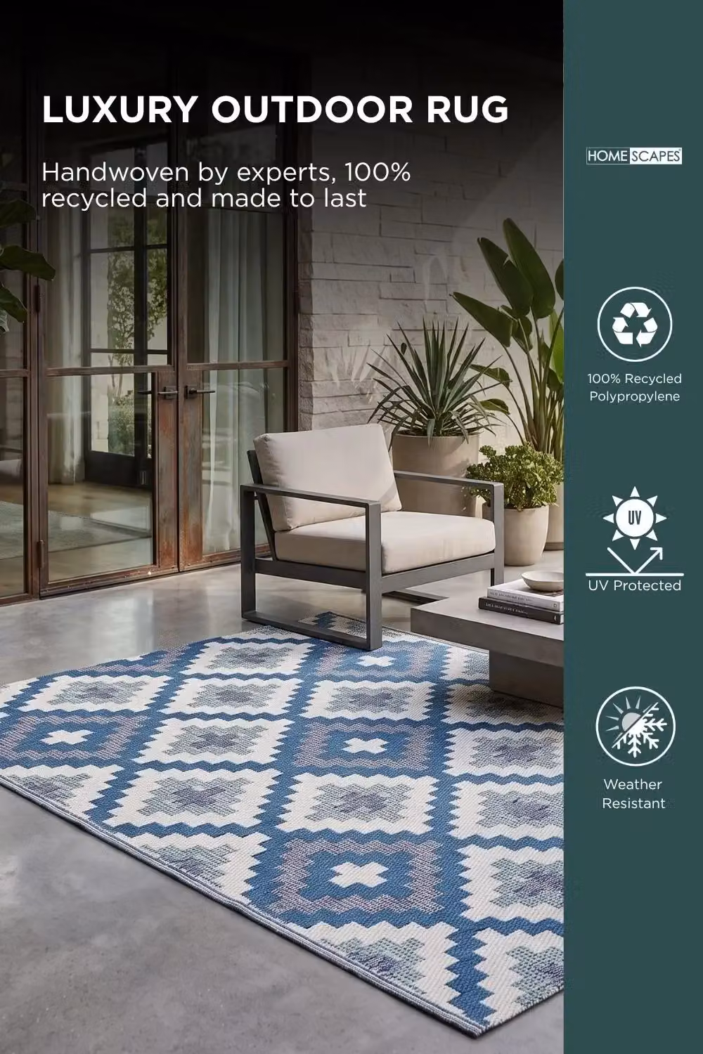 Homescapes Blue Mia Aztec Luxury Outdoor Rug, Reversible Geometric Woven Design, W/D/H: 270 x 180 x 1 cm – 2
