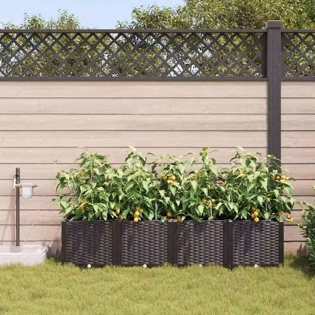 Berkfield Home Garden Planters with Water Irrigation System, 4 Piece Set, Brown