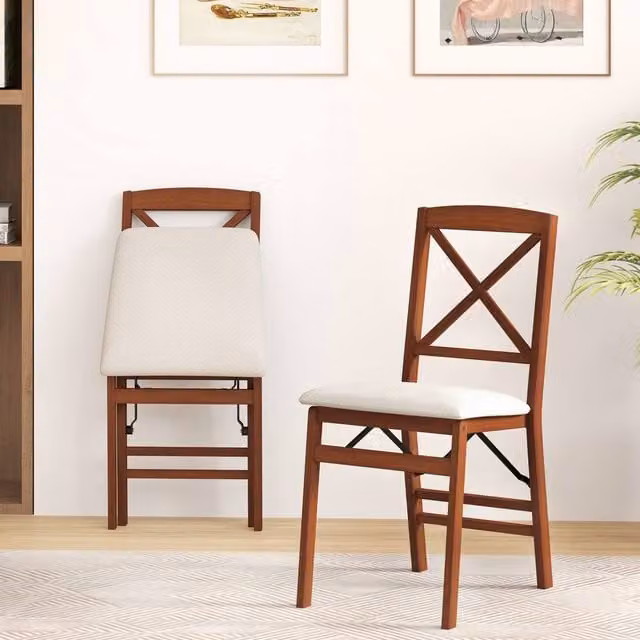 Costway Set of 2 Folding Dining Chairs with Padded Seats in Walnut Brown