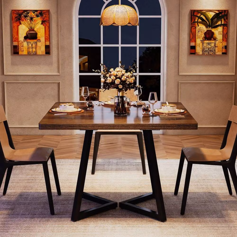 VOGREX Square Industrial Dining Table in Brown, W/D/H: 80 x 80 x 74.99 cm – 4