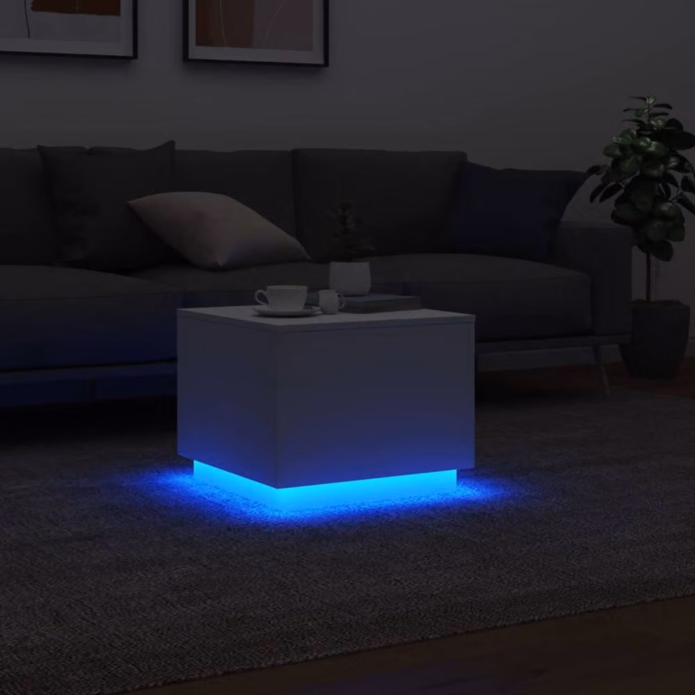 Berkfield Home Modern White Glossy Coffee Table with LED Lights W/D/H: 50 x 50 x 40 cm – 4