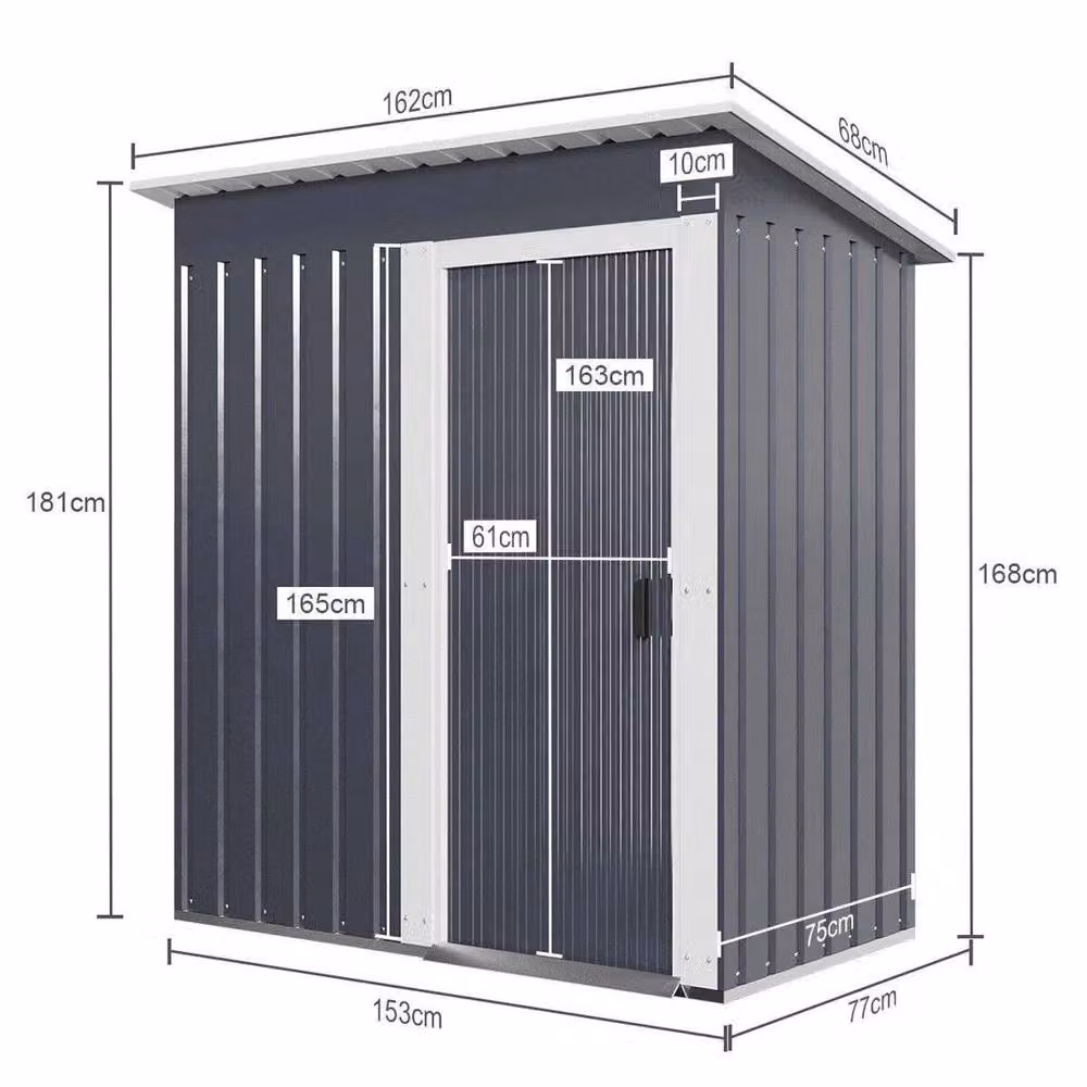 FLAVORA Grey Galvanised Steel Metal Garden Shed with Double Doors and Gable Roof, W/D/H: 152.4 x 91.44 x 181.0 cm – 2