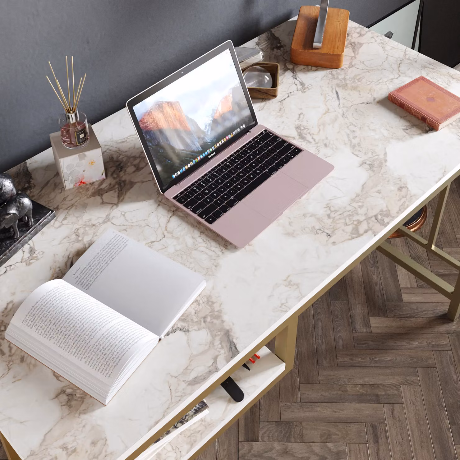 Decorotika Victory Computer Desk in White and Gold – 2