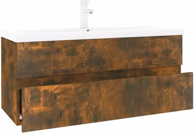 Berkfield Home Smoked Oak Sink Cabinet with Built-in Basin in Brown – 1
